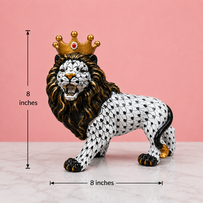 Royal Crown Lion Showpiece – Black, White & Gold Decorative Lion Figurine | 3 Unique Designs for Home & Office Decor