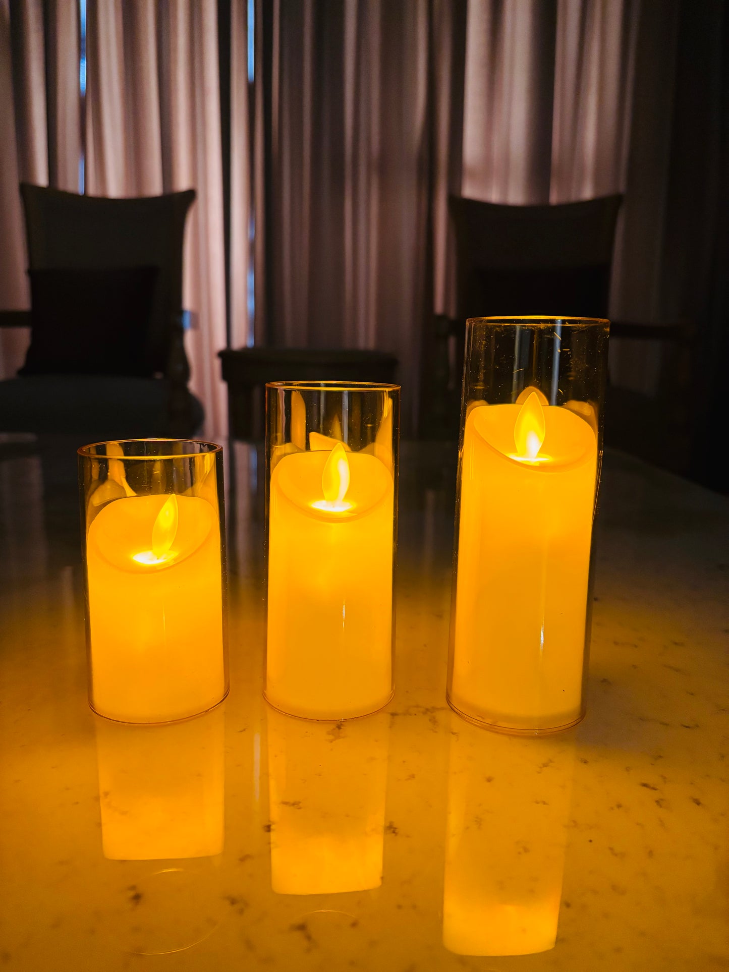 Led Acrylic Glass Candle Set of 3 for Home Decor - 2inch diameter