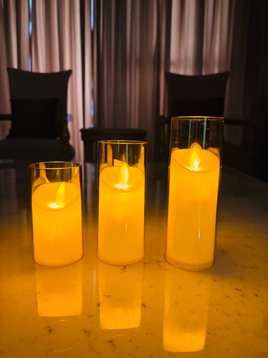Led Acrylic Glass Candle Set of 3 for Home Decor