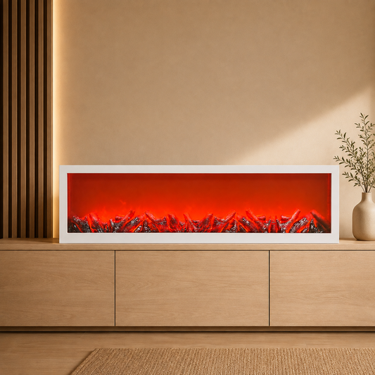 48-Inch Modern Artificial LED Firelamp with Realistic Flame Effect | White Decorative Fireplace
