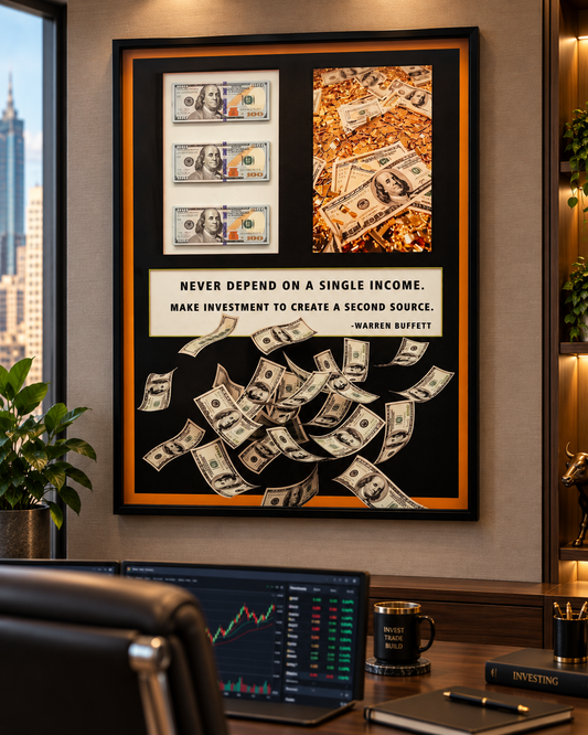3D Wealth & Investment Motivational Wall Art Shadow Box – Warren Buffett Money Theme (32*24 Inches)