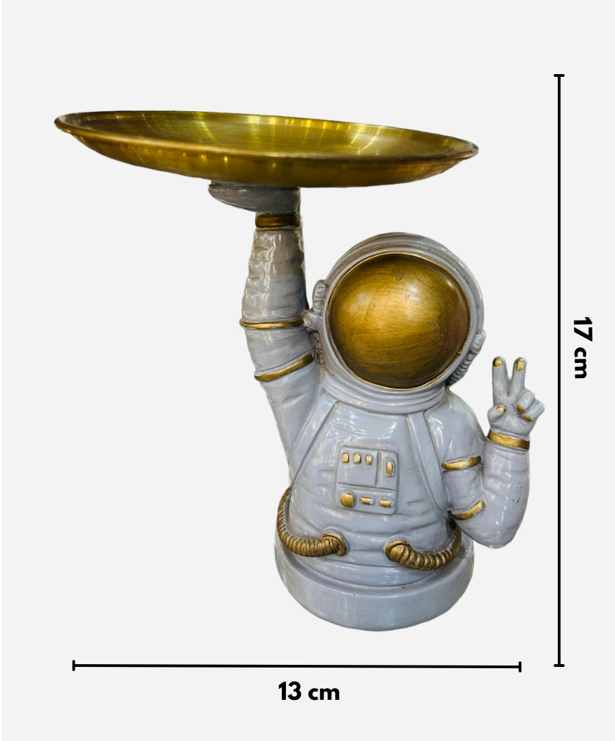 Multipurpose Grey Astronaut with Tray Showpiece for Decor