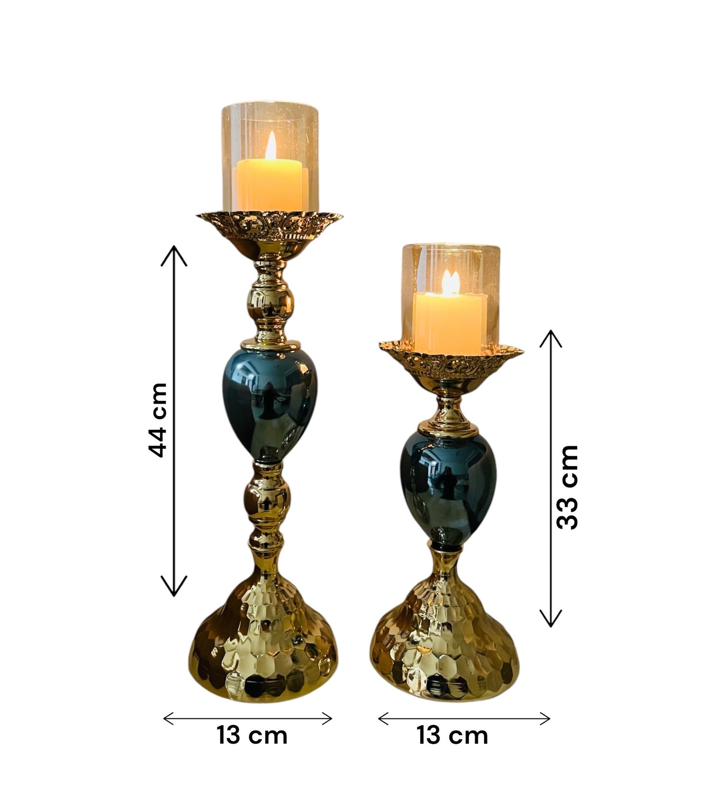 Chic Green and Gold Metal Candle Holders Set of 2 for Modern Home Decor