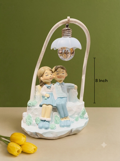 Charming Couple Under Street Lamp Resin Figurine 8 Inch Tabletop Decor for Gifting