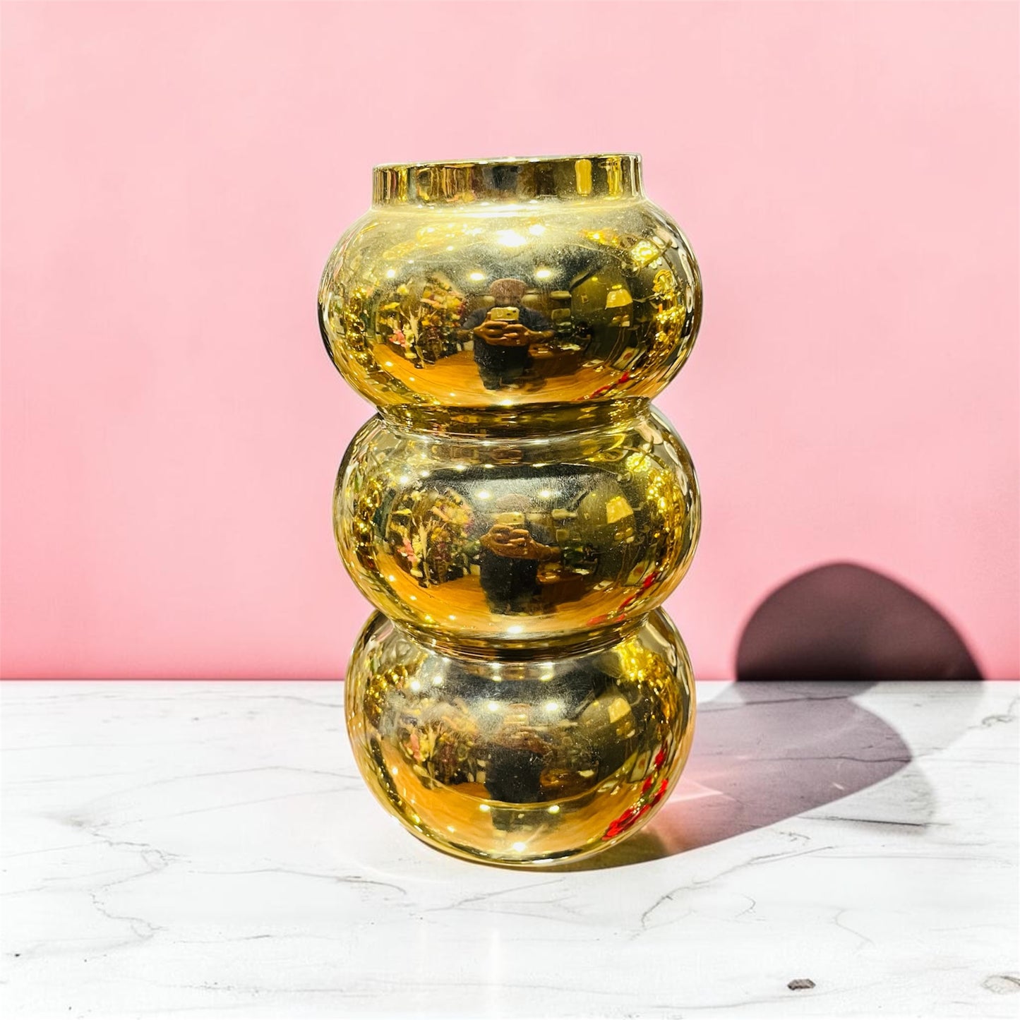 Modern Triple-Bubble Gold Ceramic Vase 9 Inch