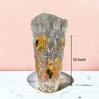 Luxury Textured Glass Vase with Amber Accents (12 Inch)