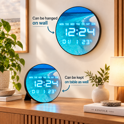 12-Inch Digital Water Sea LED Clock with Date, Day & Temperature Display – Wall & Table Clock