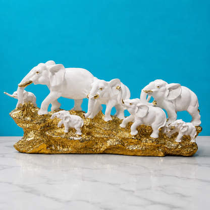 Luxury White & Gold Elephant Family Showpiece – Decorative Elephant Herd Figurine for Home & Office Decor
