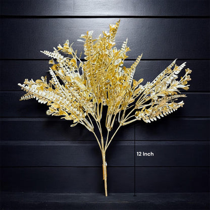 Artificial Metallic Gold Fern Spray Bush 12 Inch Set of 4