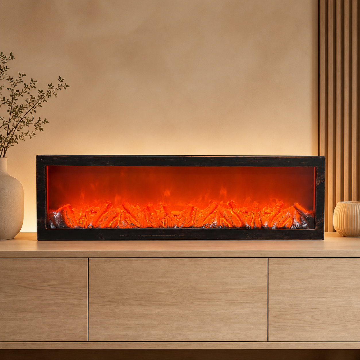 38-Inch Modern Artificial LED Firelamp with Realistic Flame Effect | Decorative Electric Fireplace