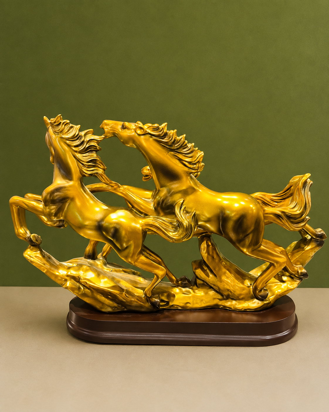Galloping Trio Gold Horses Resin Sculpture for Home and Office Decor