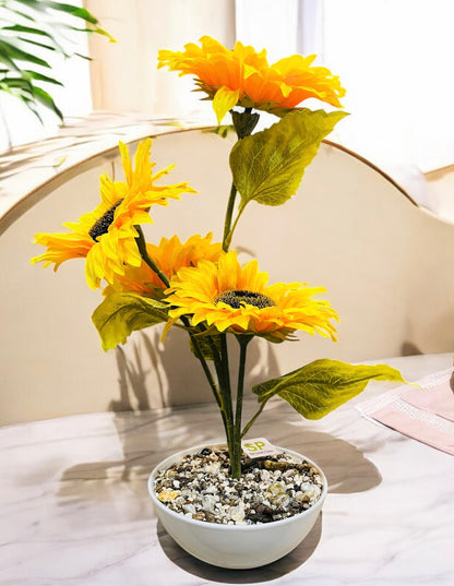 Artificial Sunflower Plant in Ceramic Pot with Pebbles – Realistic Home Decor Accent