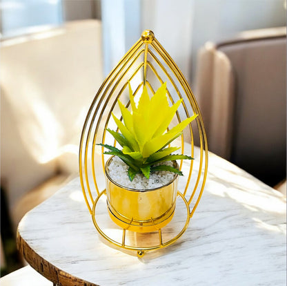 Artificial Succulent Plant in Modern Metal Golden Frame