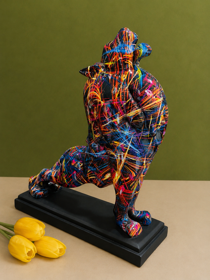 Vibrant Graffiti Howling Wolf Table Statue 12 Inch Resin Home Decor