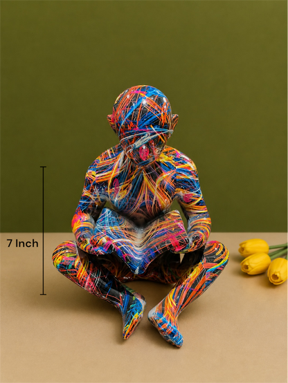 Abstract Graffiti Reading Man Statue 7 Inch Resin, For Home and Office Decor