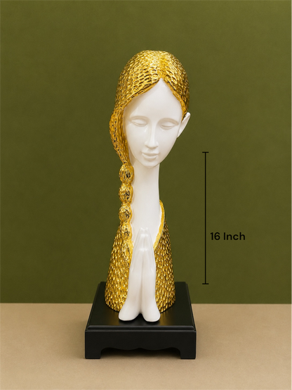 Elegant Welcome Lady Statue with Gold Textured Hair 16 Inch Resin Decor for Home and Office