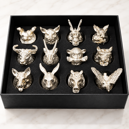 Premium Animal Head Shot Glasses Set with Decorative Metal Bases – Luxury Barware Gift Set (Silver)