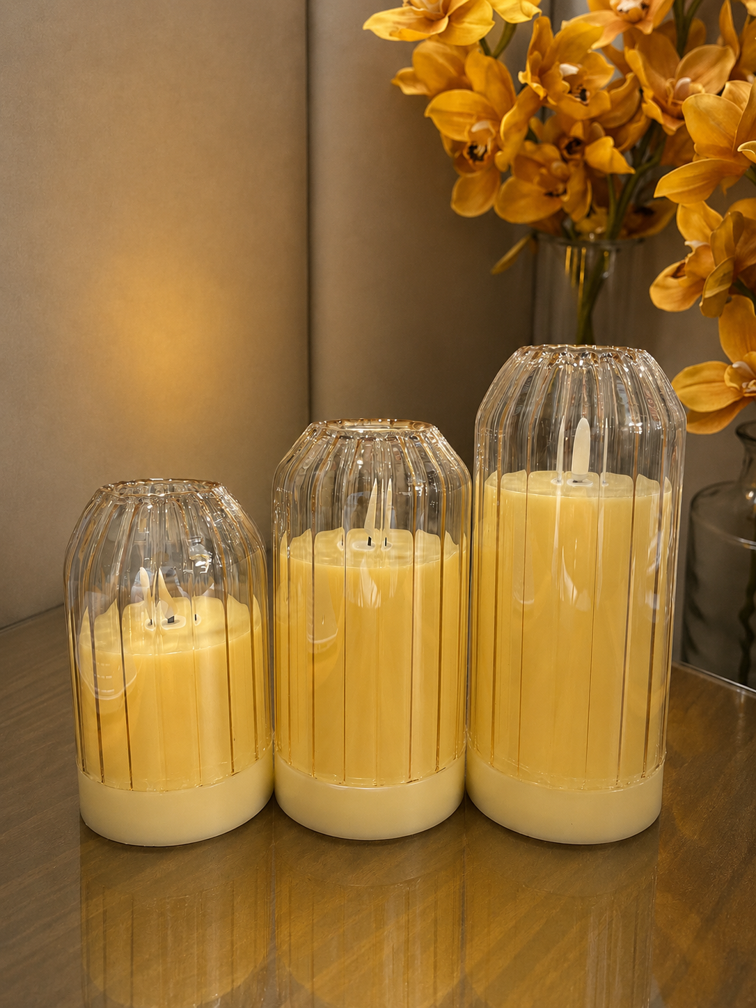 Ribbed Glass LED Flameless Candle Set – 5, 6 & 7 Inches