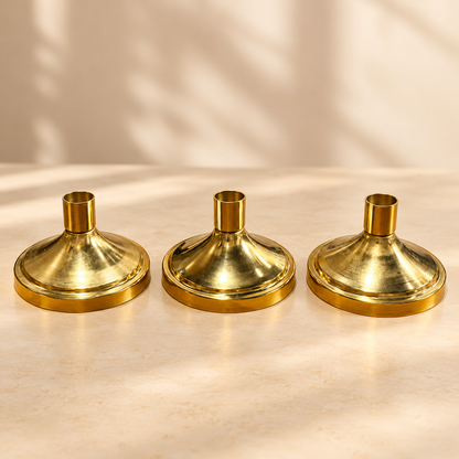 Set of 3 Golden Brass Taper Candle Stands – Elegant Traditional Candle Holders