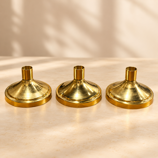 Set of 3 Golden Brass Taper Candle Stands – Elegant Traditional Candle Holders