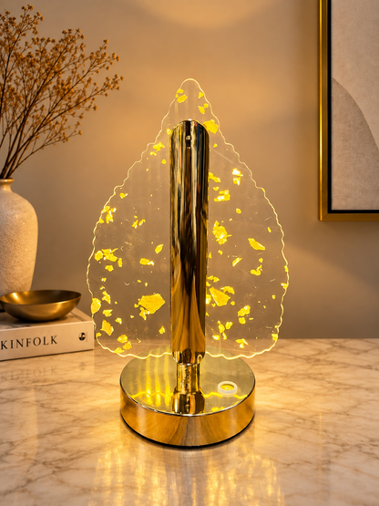 Rechargeable Crystal Leaf LED Table Lamp with 3 Light Modes, 8 Inch