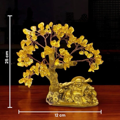 buddha money tree Golden Crystal Money Evil Eye Tree with Laughing Buddha – Feel Rich Decor