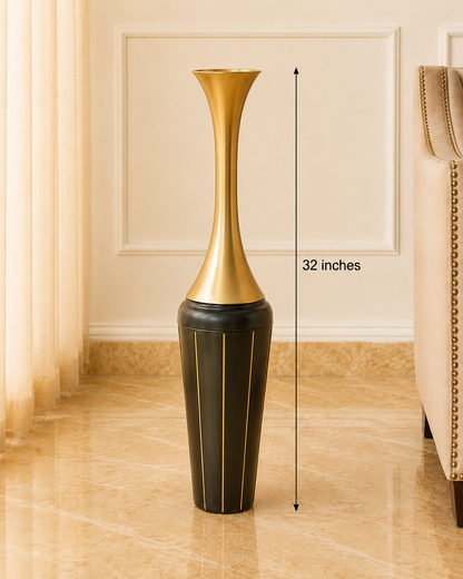 Luxury Black & Gold Metal Floor Vase – 36 Inches | Tall Modern Decorative Vase