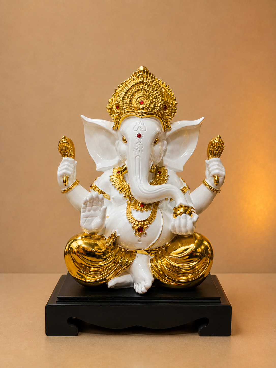Luxury White & Gold Lord Ganesha Showpiece Statue for Home Décor & Pooja | Premium Decorative Idol | 17 x 10 Inches