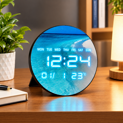 12-Inch Digital Water Sea LED Clock with Date, Day & Temperature Display – Wall & Table Clock