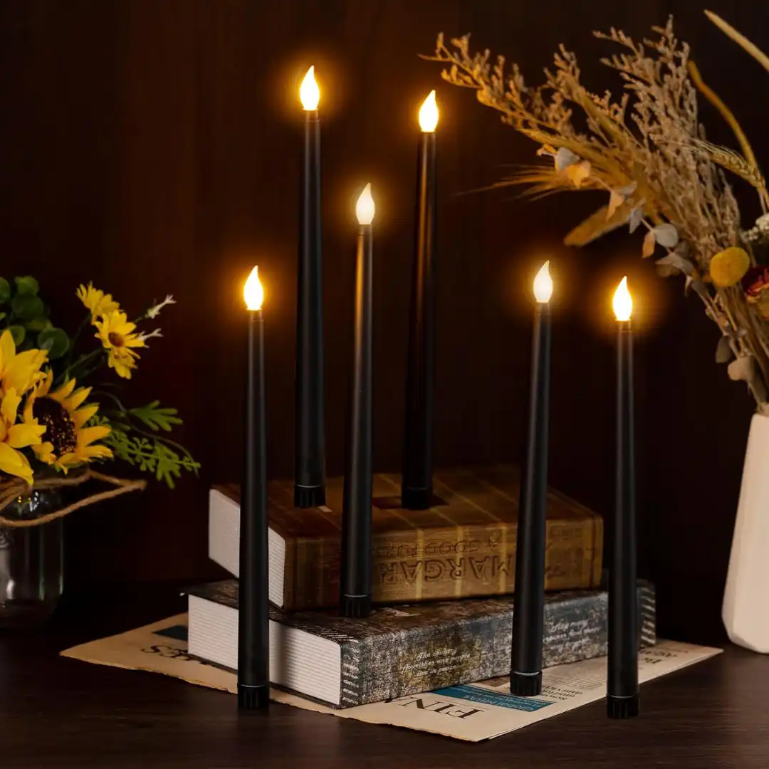 Led Long Pole Flameless Taper Candles - Black