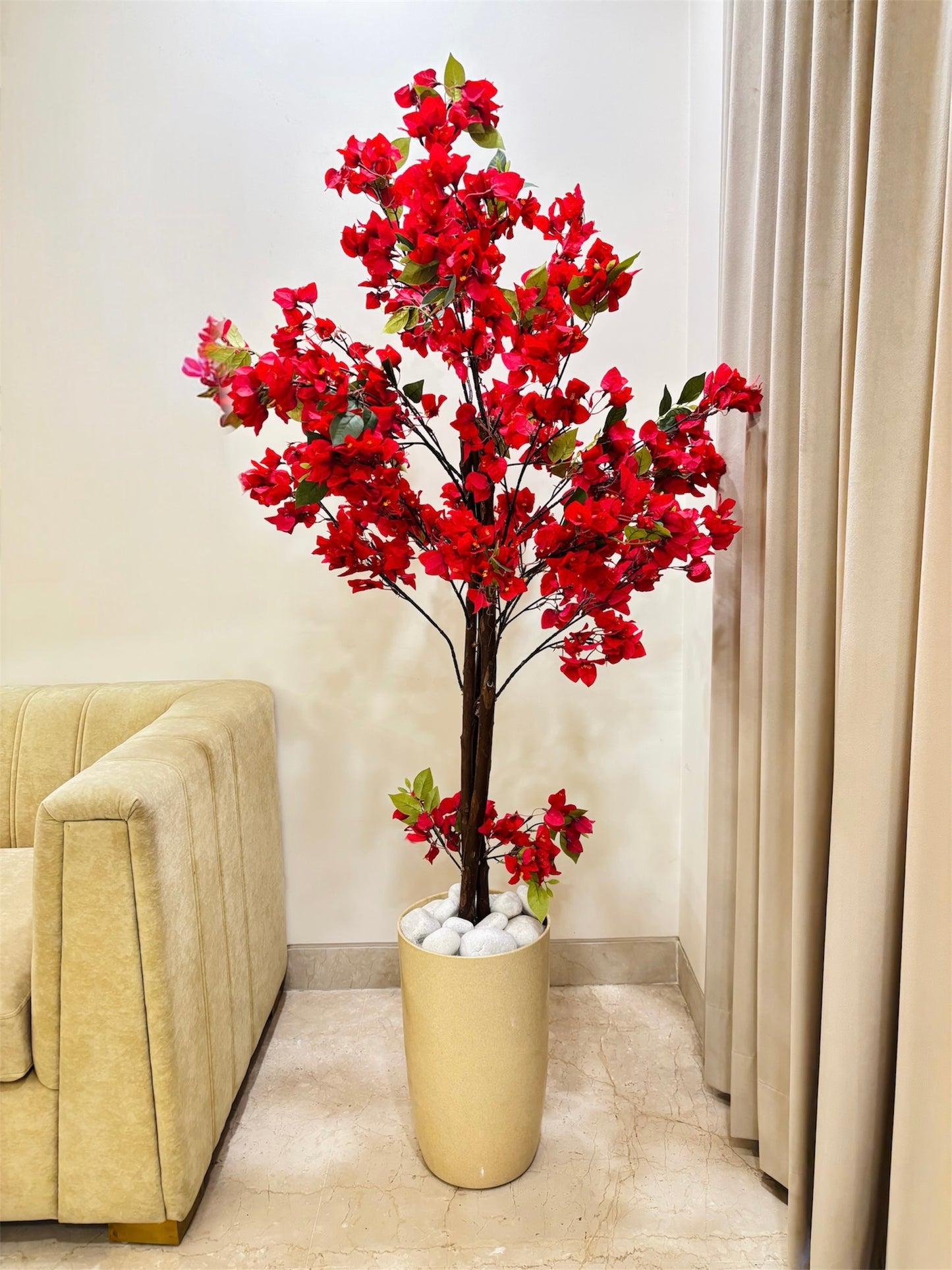 Elegant Twisted Artificial Bougainvillea Tree (Red) – Realistic Home & Cafe Decor Accent