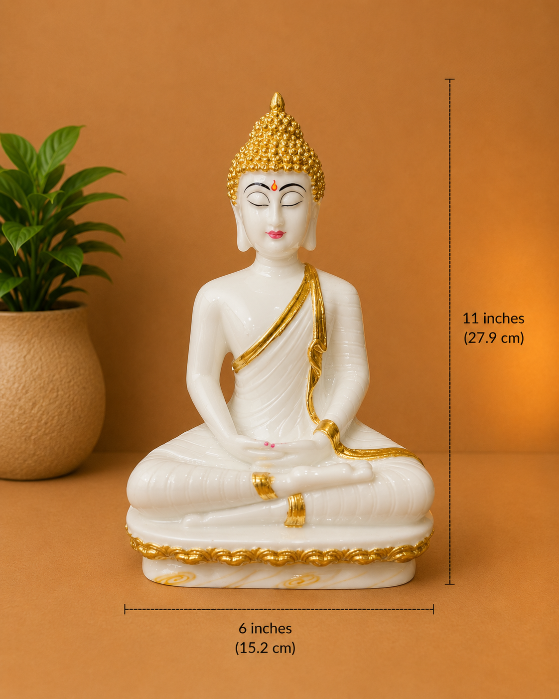 White & Gold Meditating Buddha Showpiece – Premium Decorative Buddha Statue for Home, Office, Temple & Meditation Décor