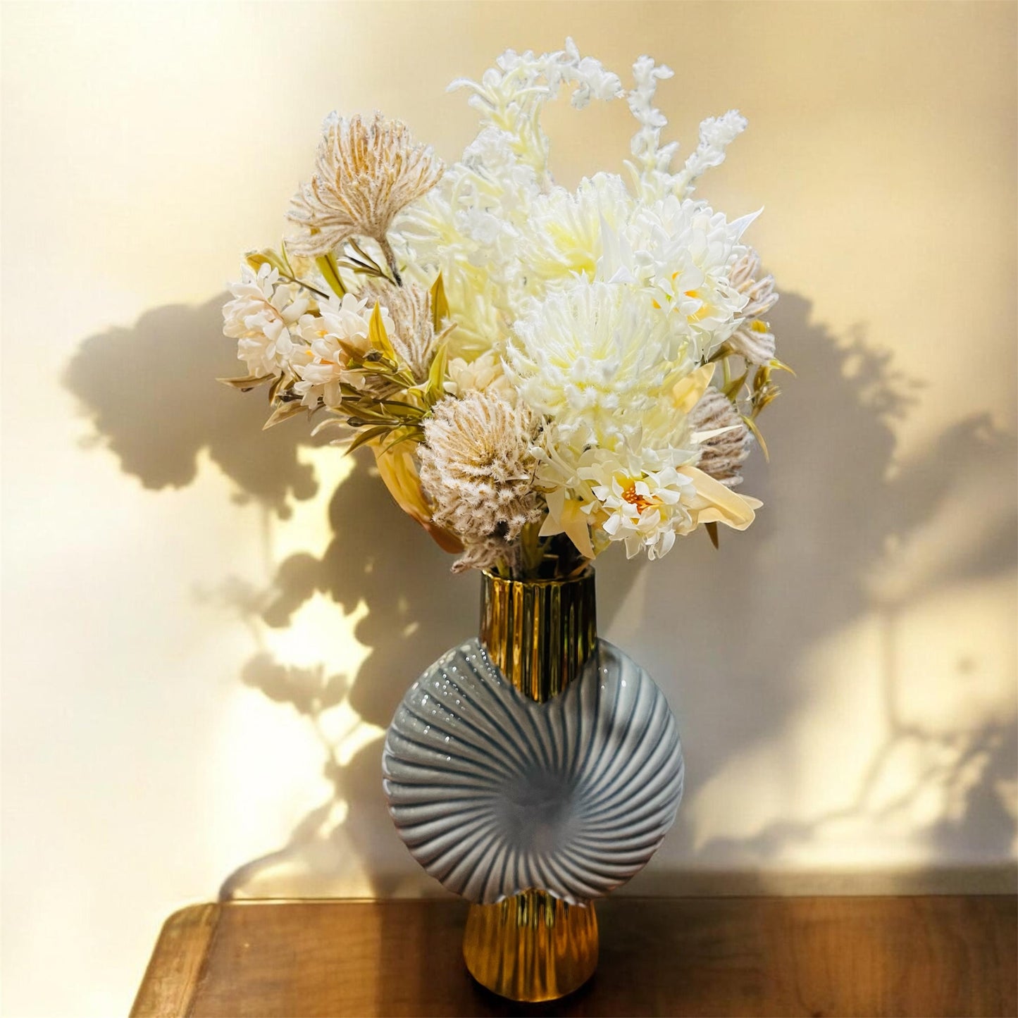 Artificial Dried Look Wildflower & Protea Floral Bouquet for Home Decor