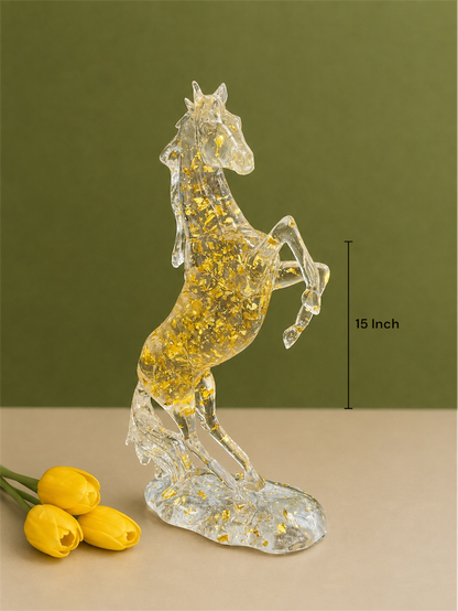 Clear Resin & Gold Foil Rearing Horse Figurine 15 Inch for Home and Office Decor