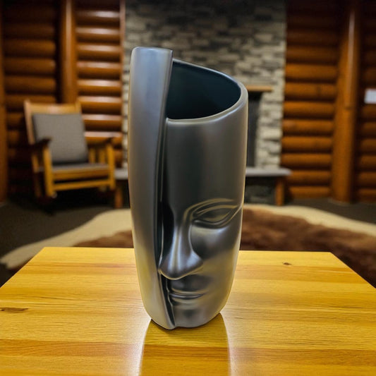 Modern Abstract Black Polystone Face Vase