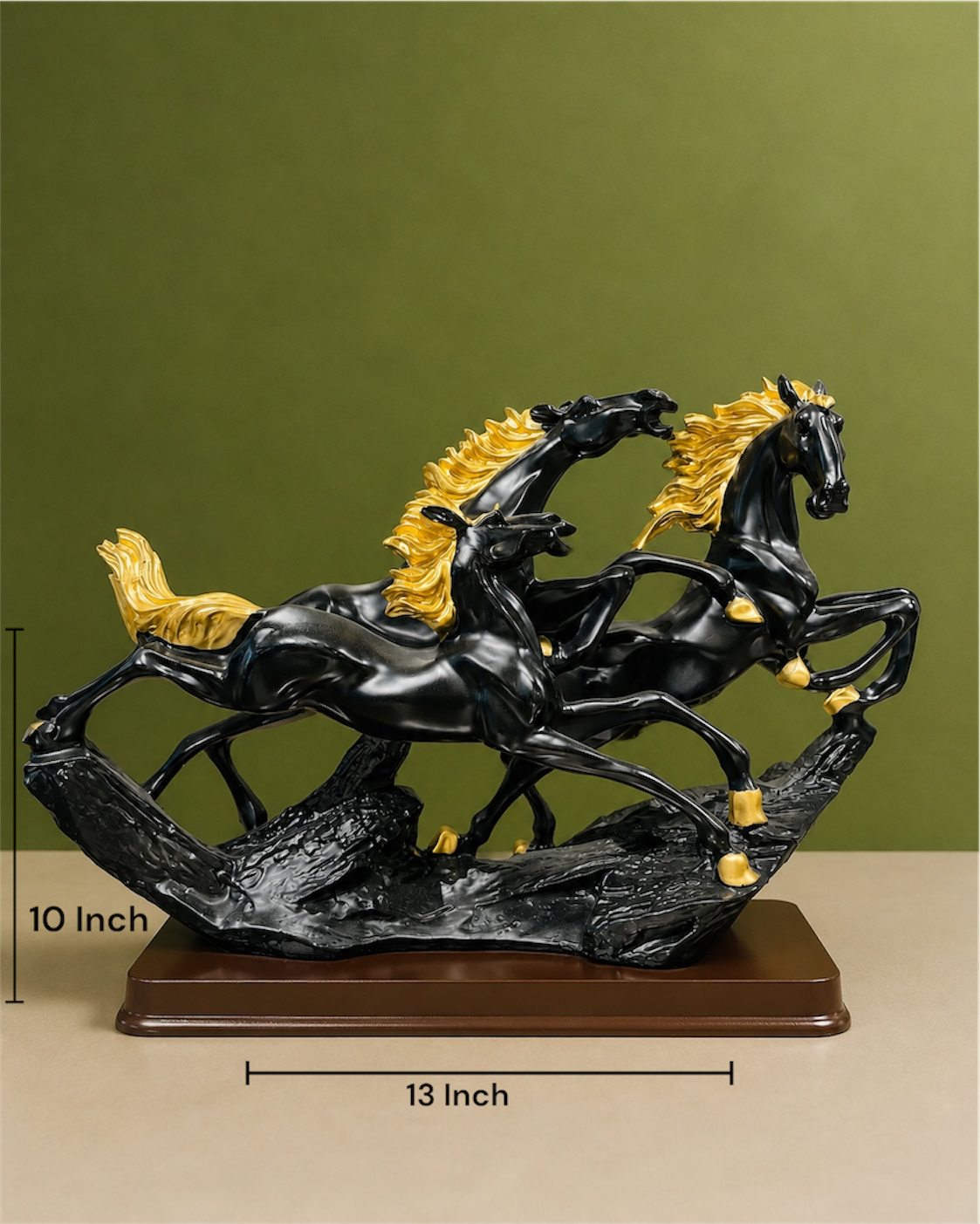 Galloping Trio Black and Gold Horses Resin Sculpture for Home and Office Decor