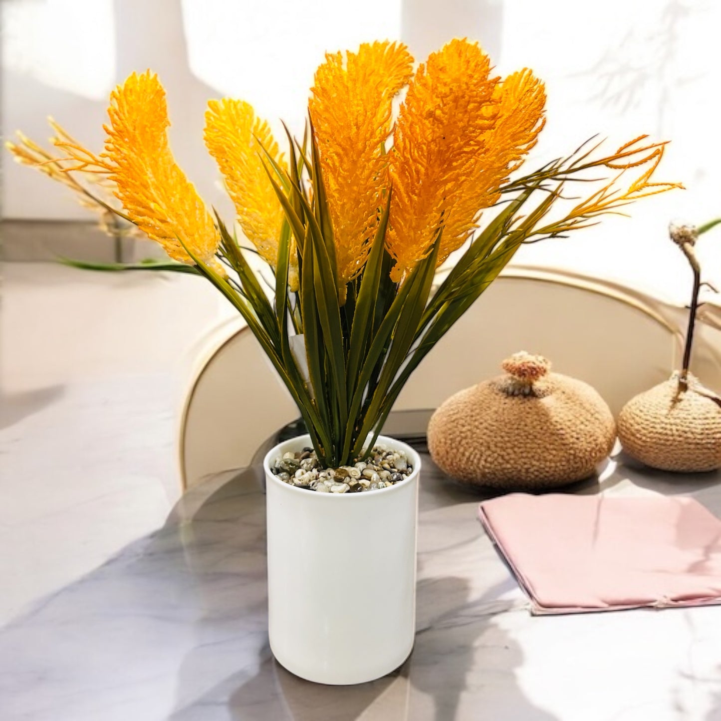 Artificial Wheat Plant in Ceramic Pot with Pebbles