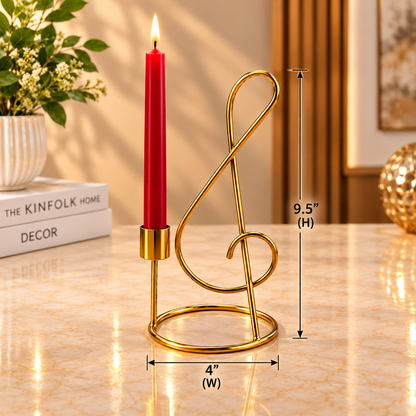 Set of 3 Golden Brass Musical Note Taper Candle Stands – Elegant Decorative Candle Holders