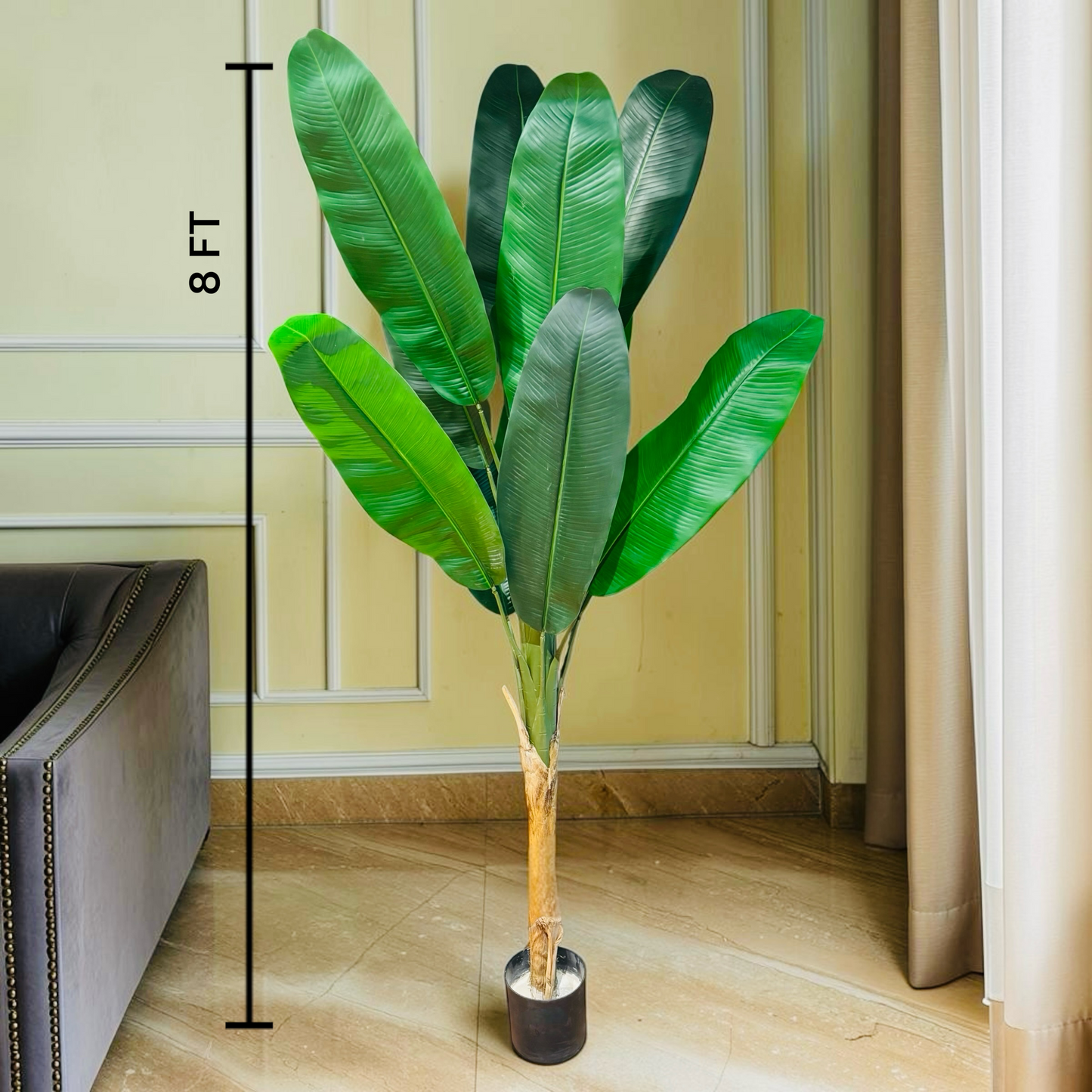 8 FT Big Artificial Banana Plant with Realistic Green Leaves | Faux Indoor Floor Tree for Home, Office, Living Room & Hotel Décor