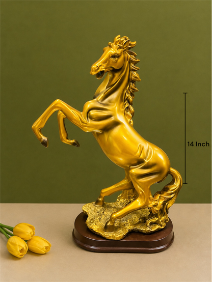 Majestic Rearing Gold Horse Resin Statue for Home and Office Decor