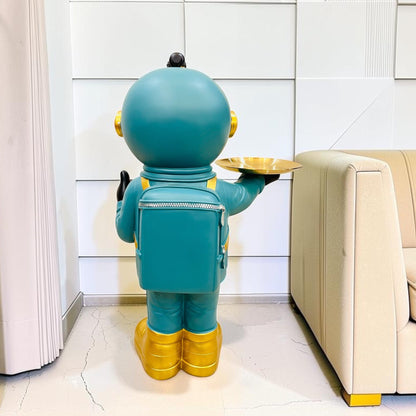 Modern Teal & Gold Astronaut Resin Statue with Serving Tray– Decorative Accent Side Table Figurine for Living Room & Home Decor
