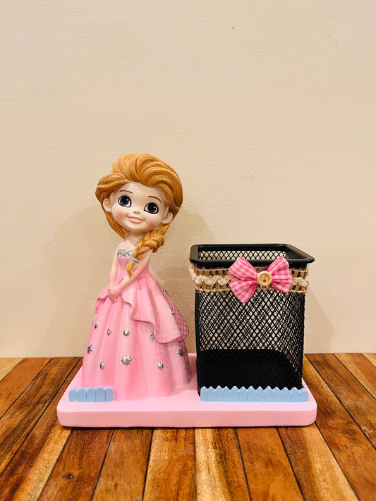 Elegant Resin and Metal Princess Pen Stand- Desk Organizer