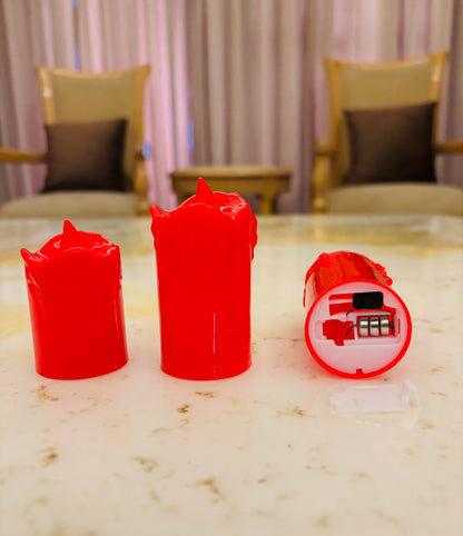 Vibrant Red LED Flameless Pillar Candles – Set of 3 Tiered Realistic Glow Candles with Melted Edge Design