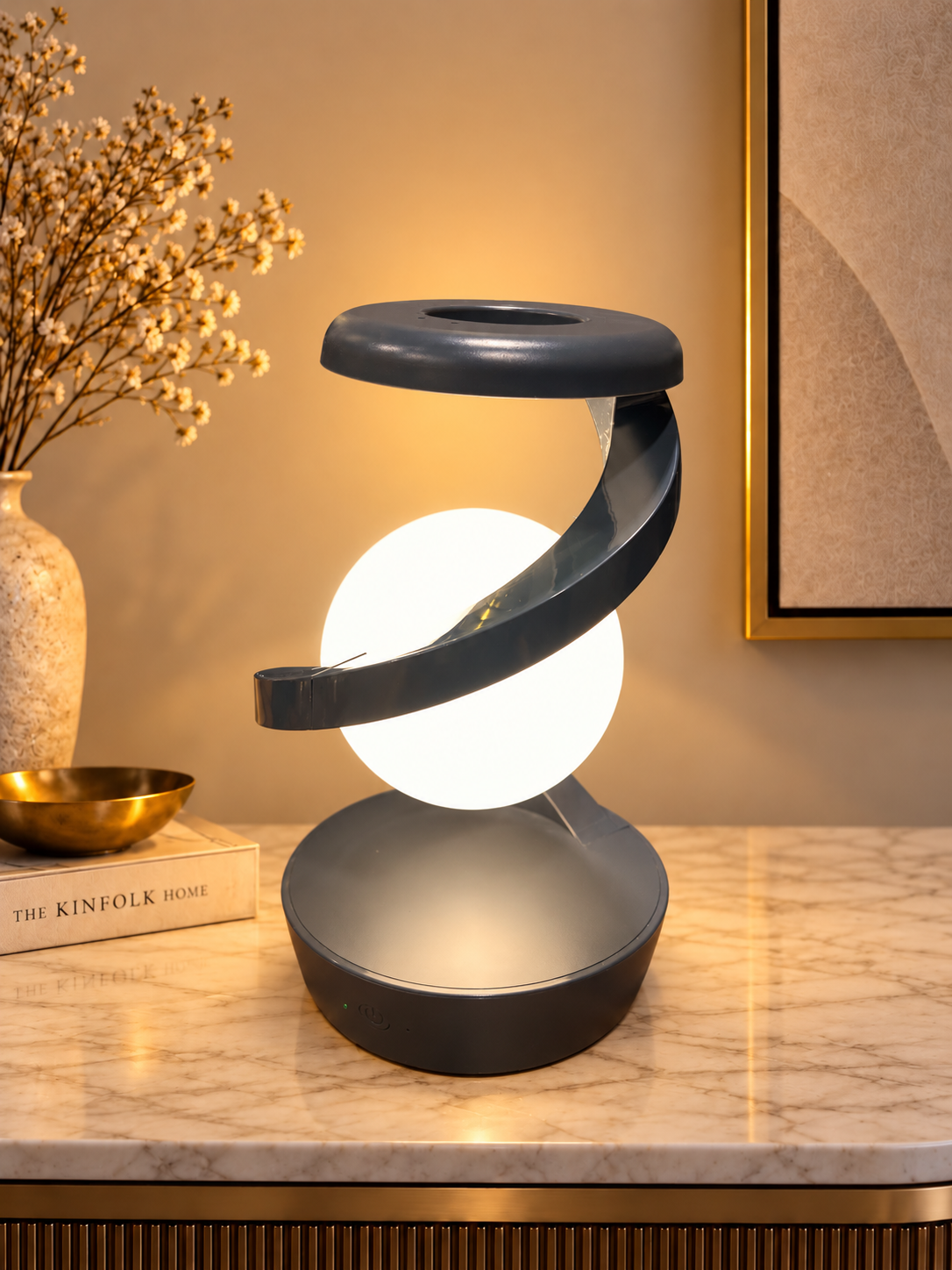Rechargeable Motion Sensor Floating Ball Table Lamp with Rotating Feature, 8 Inch