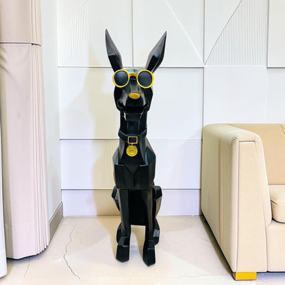 Luxury Doberman Dog Butler Statue with Tray  (Black)