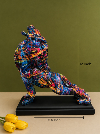 Vibrant Graffiti Howling Wolf Table Statue 12 Inch Resin Home Decor