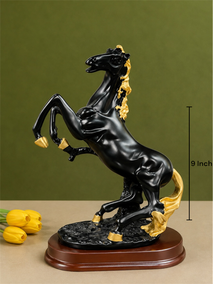 Majestic Rearing Black and Gold Horse Resin Statue for Home and Office Decor