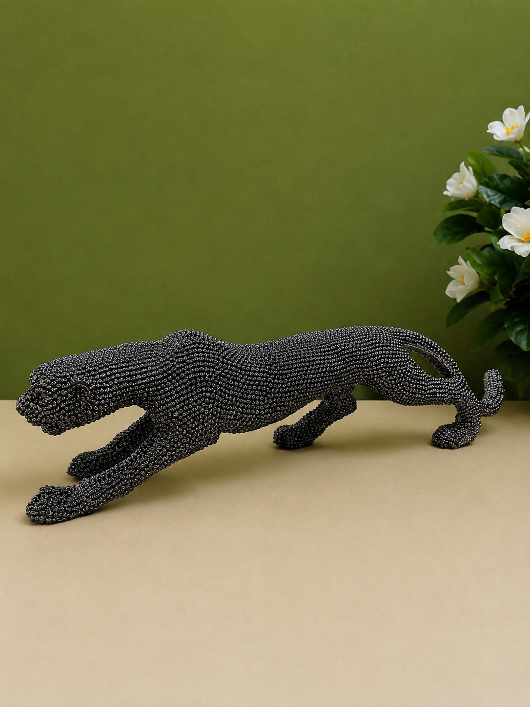 Beaded Charcoal Black Panther Resin Statue (30-Inch)