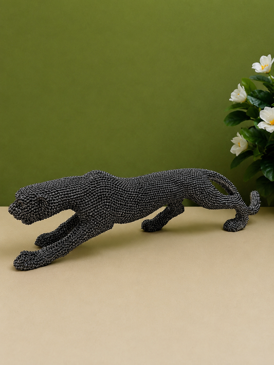 Beaded Charcoal Black Panther Resin Statue (30-Inch)