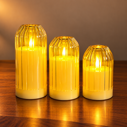 Ribbed Glass LED Flameless Candle Set – 5, 6 & 7 Inches